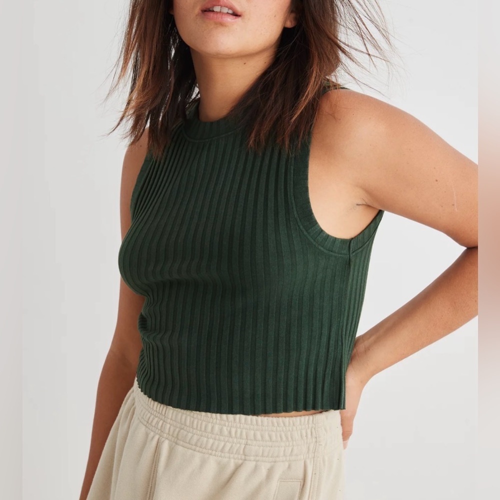Aerie Olive Green High Neck Ribbed Tank Top Cropped Women’s Sz Small NWOT